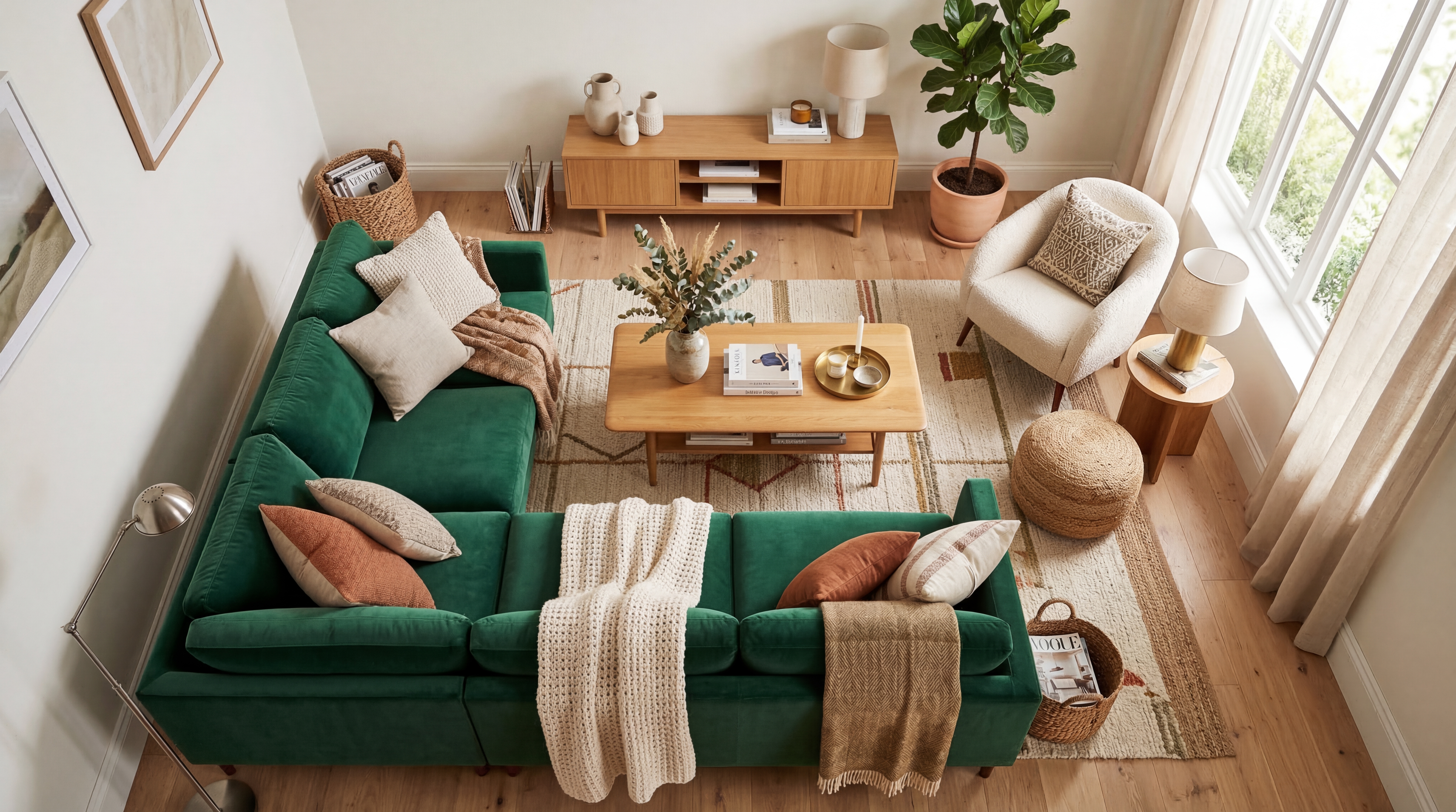 A beautifully furnished living room showing products placed by RoomView